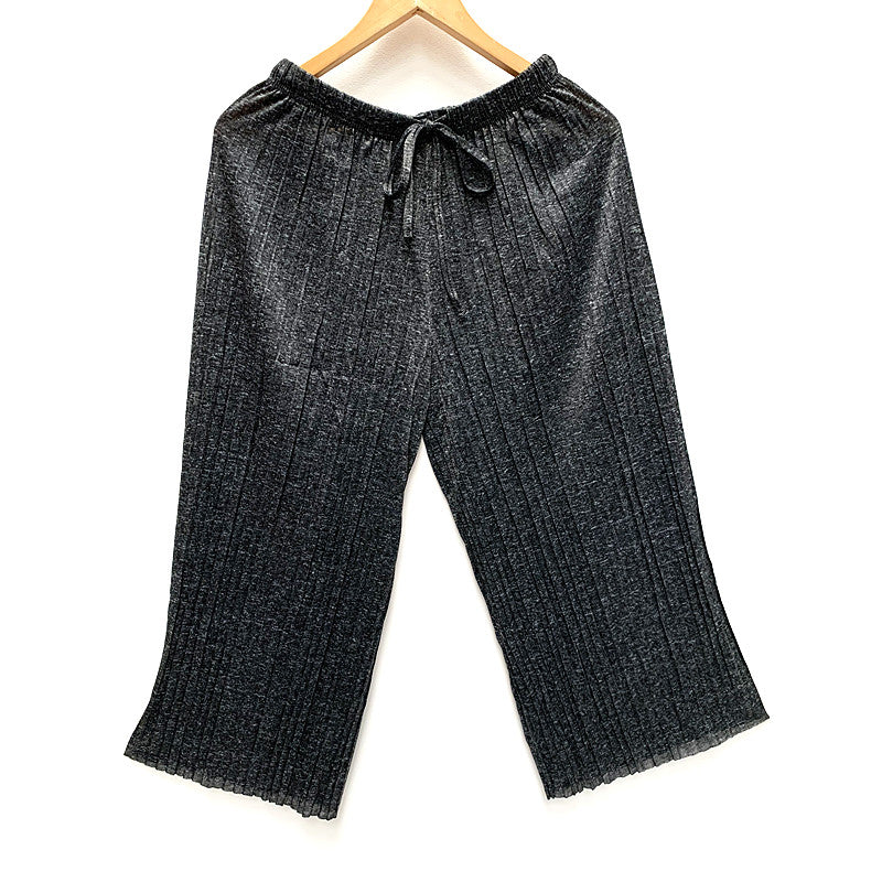 Wide Leg Pleat 3/4 Pants